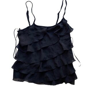 🖤 Laura Conrad Black Ruffled Spaghetti Strap‎ Tank | Adjustable | Small 🖤